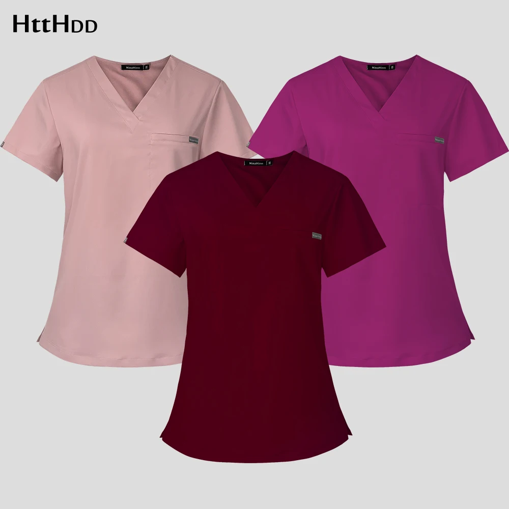 

Women Nurses Tunic Uniform Clinic Carer Clothing Tops Summer Ladies Plus Size Blouse Sexy Scrub Shirt Workwear Nurse Uniform New