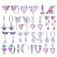 925 Silver Pastel Violet Sparkling Bowknot Hoop Earrings Starlight Crystal Stud Earrings for Women Diamond Huggie Birthday Gift