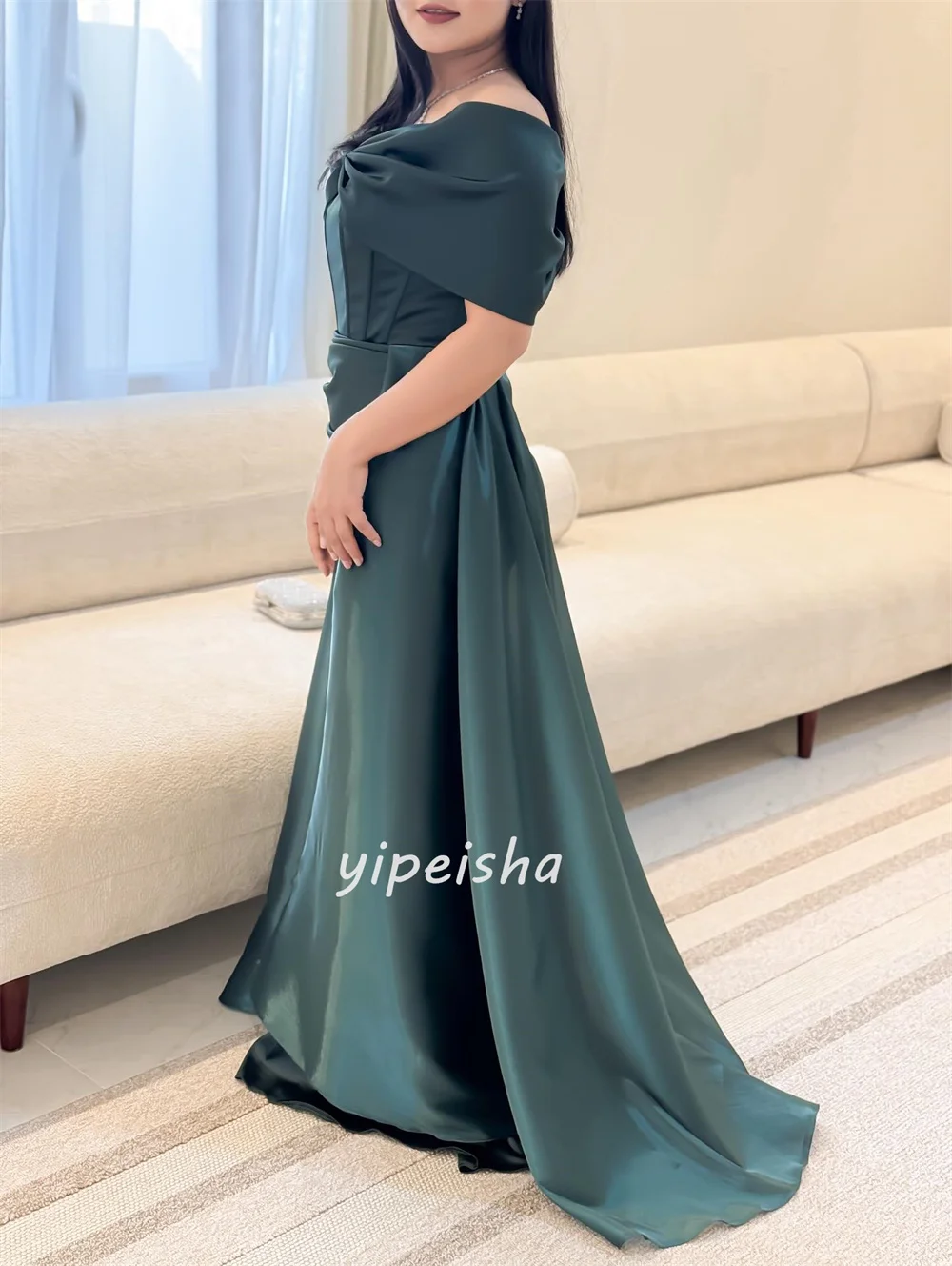 Abiti lunghi con spalle scoperte e colonna increspata in charmeuse elegante stile moderno personalizzato Abiti per occasioni su misura Taglie disponibili