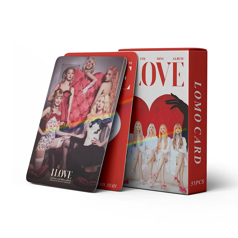 55pcs/set New Kpop GIDLE Laser Lomo Cards Album I LOVE Ye Shuhua MINNIE YUQI Postcard Fans Collection Gift