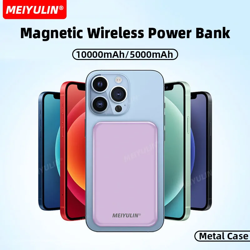 

10000mAh Metal Wireless Power Bank 5000mAh Magnetic Slim USB C PD20W Fast Charging External Battery for iPhone 15 Samsung Xiaomi