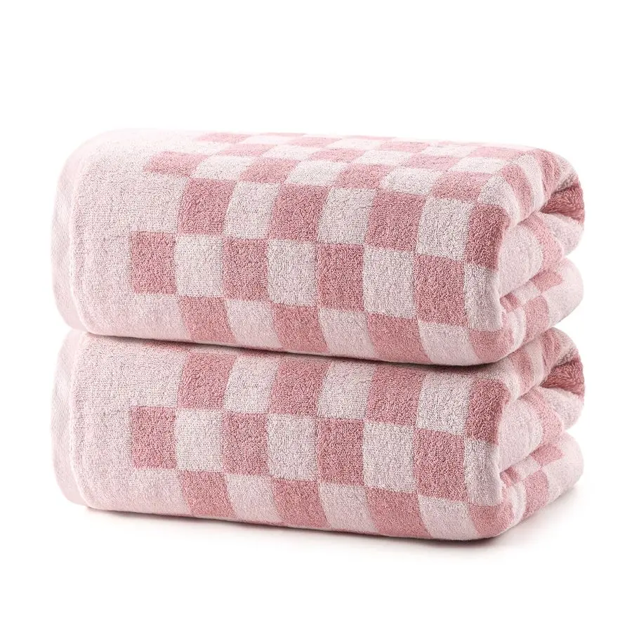 

Набор розовых клетчатых банных полотенец, большие душевые полотенца из 2 предметов для украшения ванной комнаты, высокоабсорбирующее хлопковое банное полотенце из 2 штук, вырезанное