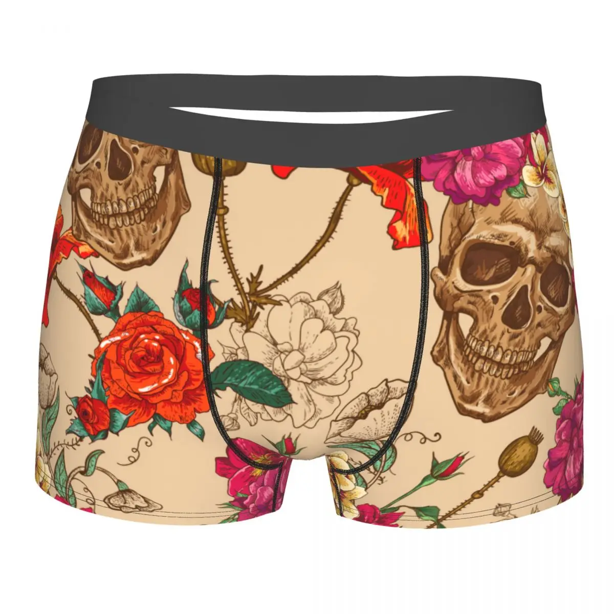 Boxer Men Shorts Underwear Male Skull And Flowers Seamless Background Boxershorts Panties Underpants Man Sexy