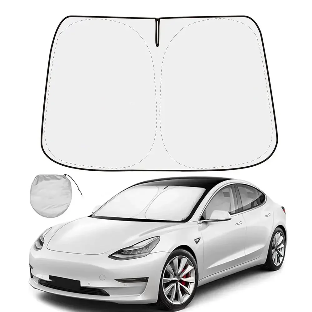 Protetores de sol para para-brisa de carro, viseiras para janela frontal, design de proteção solar para Tesla Model 3 Y, acessórios de proteção solar WORLDKPI