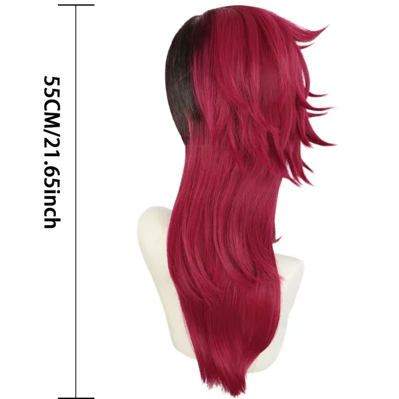 qa156The Piltover Enforcer Vi 코스프레 가발 레드 블랙 혼합 색상 내열성 합성 머리 할로윈 역할 놀이 파티 가발