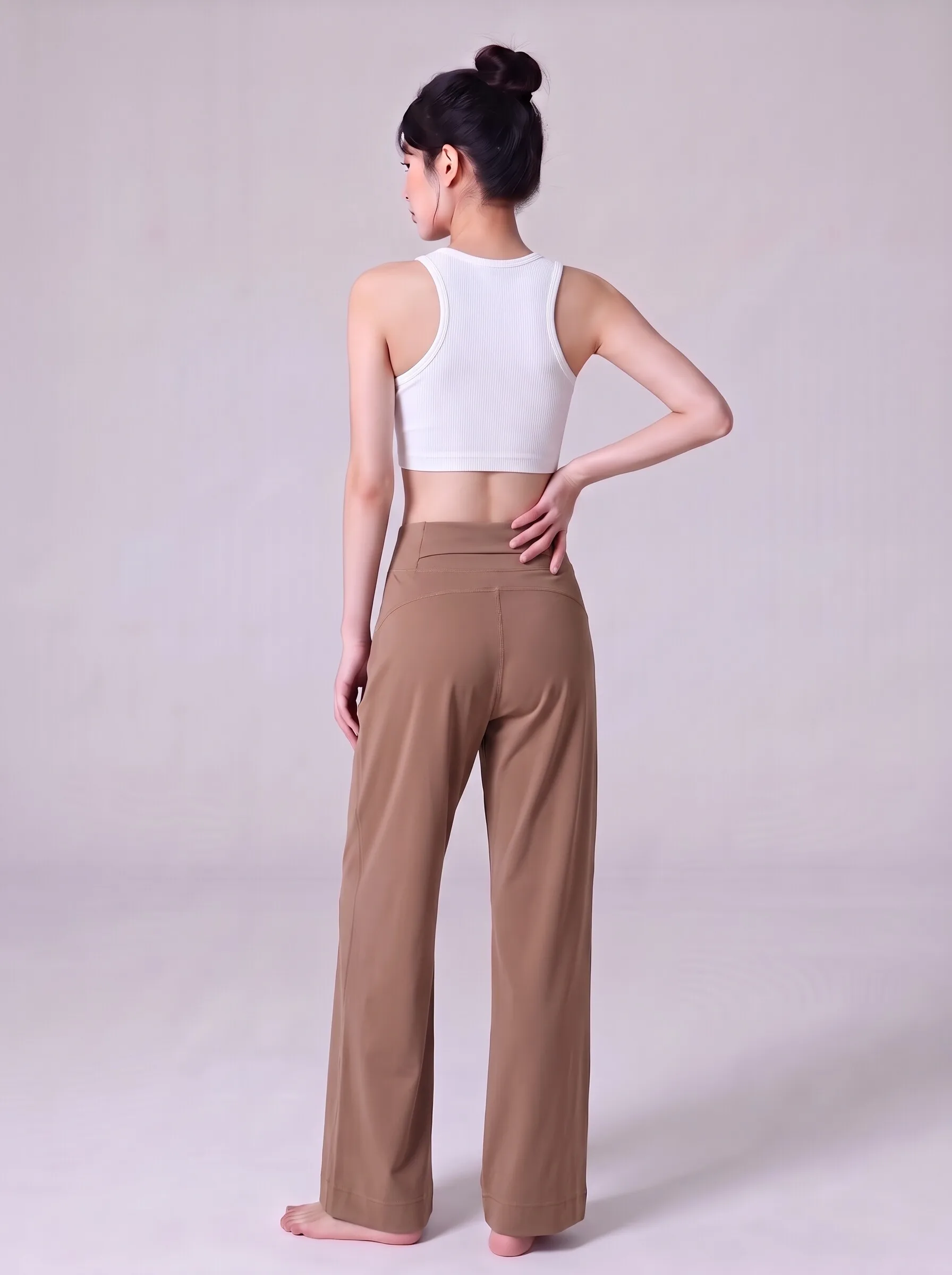 Yoga-Hose, locker geschnittene Sporthose mit geradem Bein, schlankmachende, hochtaillierte Lauf- und Trainingshose, atmungsaktive, lässige Fitness-Leggings – Detail 6