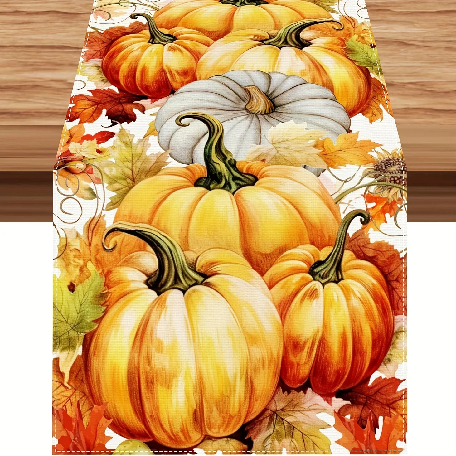 1 Piece of Autumn Pumpkin Theme Table Runner, Painted Colorful Pumpkin, Autumn Leaf, Suitable for Restaurant, Home, Picnic, Harvest Party, Market Decoration.