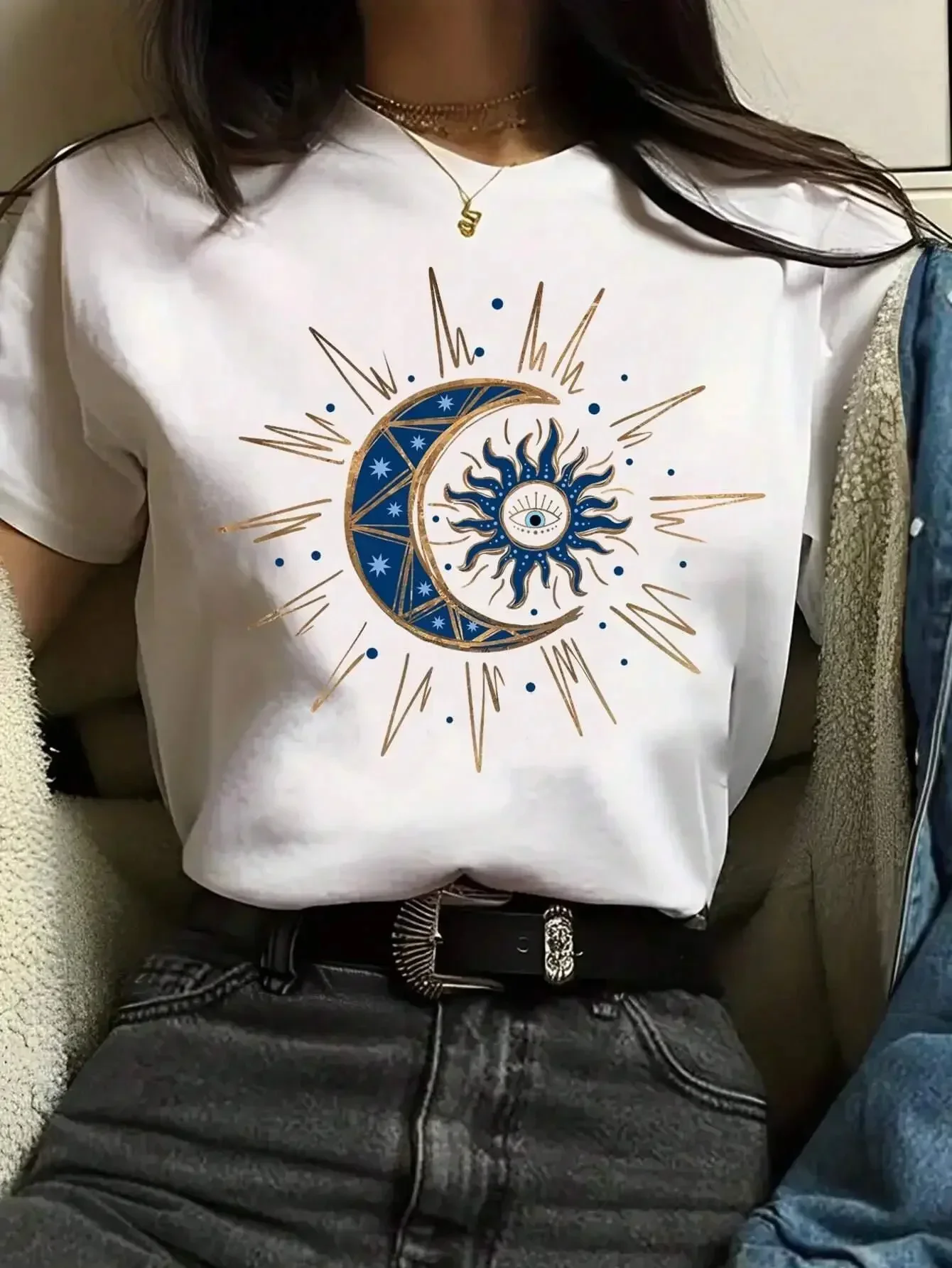 Devil\'s Eye Print Women T-Shirt Summer Casual sun moon space cool Tee Top Fashion street Short Sleeve t shirt girl Clothes