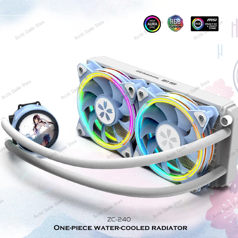 Yeston 240 CPU Watercooler AIO Sakura Liquid Cooler For Intel LGA 1700/115X/20XX  AMD AM5 Radiator Watercooling 5V RGB AURA SYNC