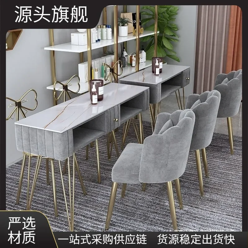Nail art table and chair set economical single double light luxury marble Internet celebrities ins Nail art table Nordic