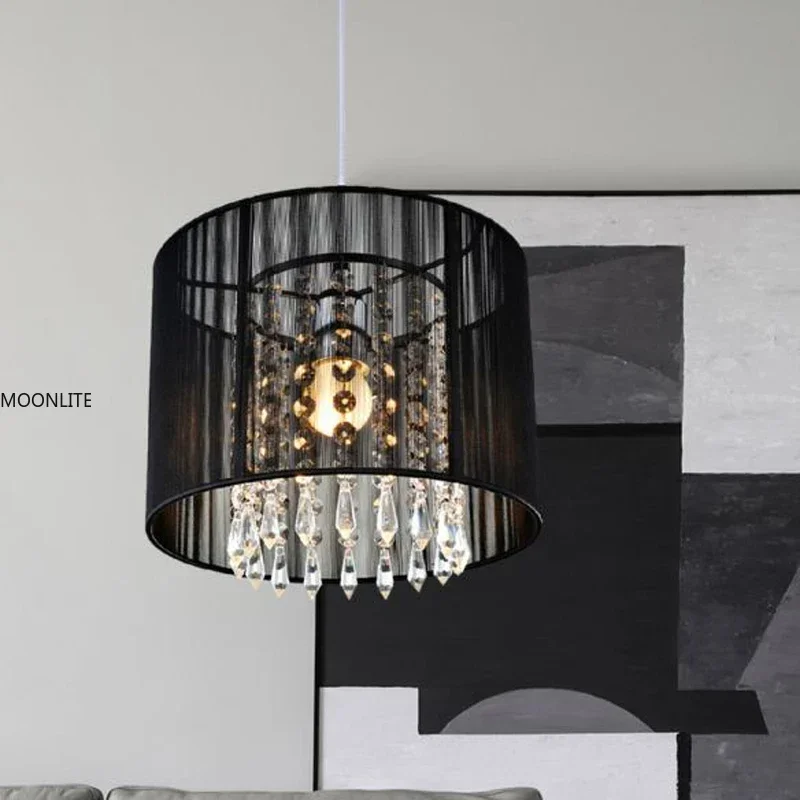 Black/Silver Brushed Pendant Lamps LED Crystal Applicable to Kitchen Restaurent Home Deco Lustre Lighting Wrapping Design D25cm