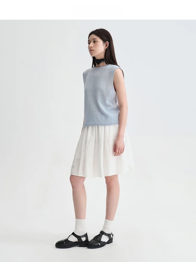 

JINNAN Summer Fre Sea Salt Blue Svel round Ne Vest Women's Top Breathable Comfortable Fiber Gauze Ba Hollow out D...