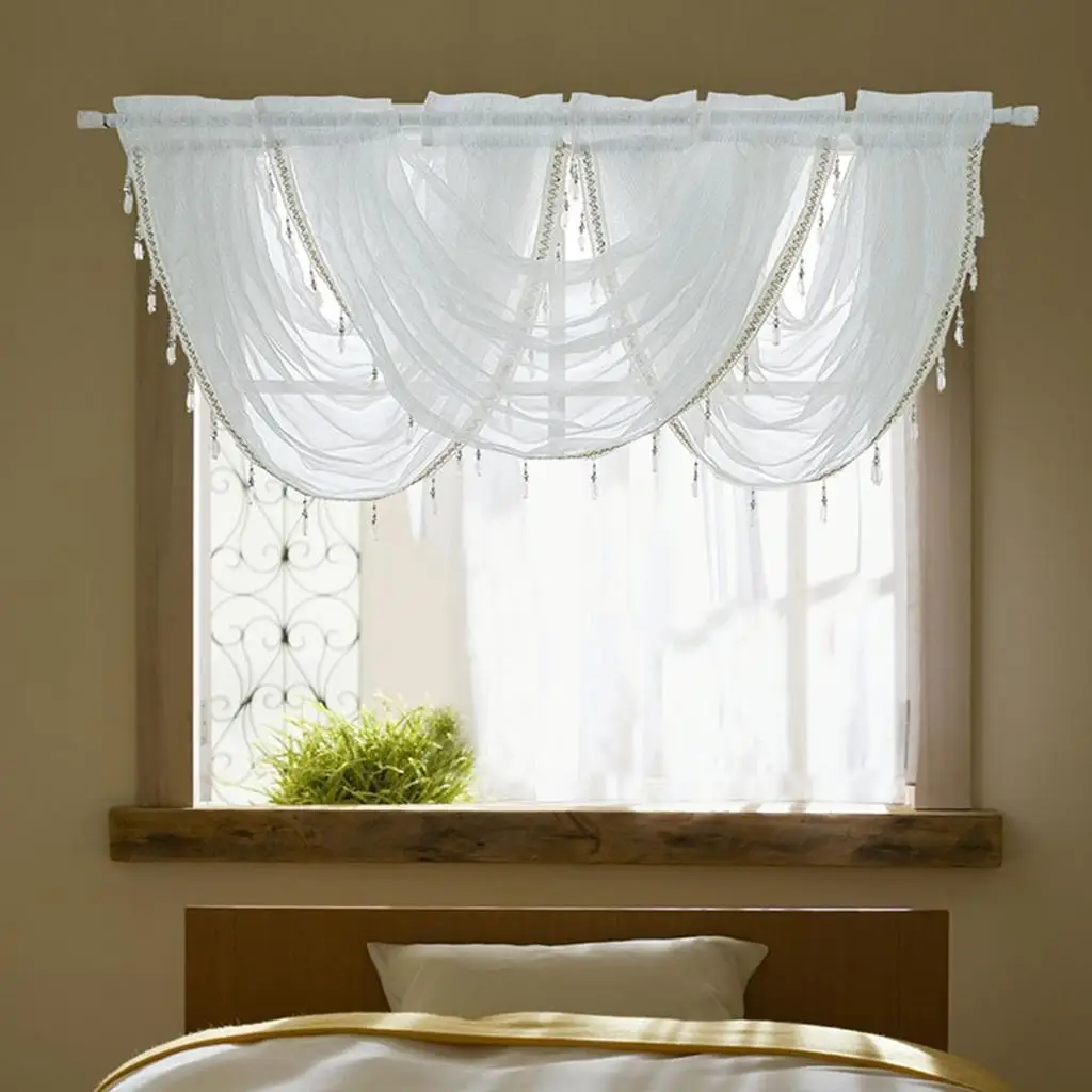 Half Curtains Embroidered Voile Lace Short Window Valance Grommet Panel for Bathroom Laundry