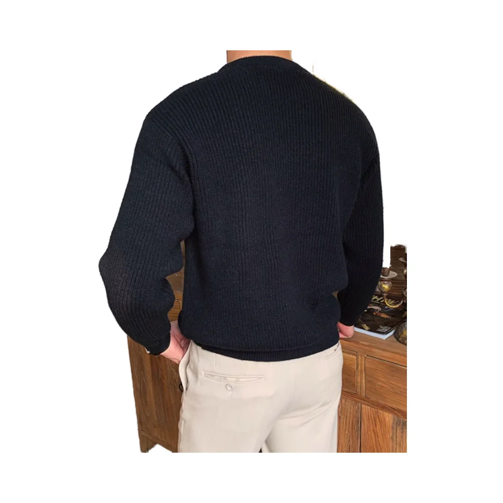 Мужской повседневный однотонный пуловер с круглым вырезом, свитер с теплой текстурой, вязаный джемпер с дышащей функцией на осень-зиму