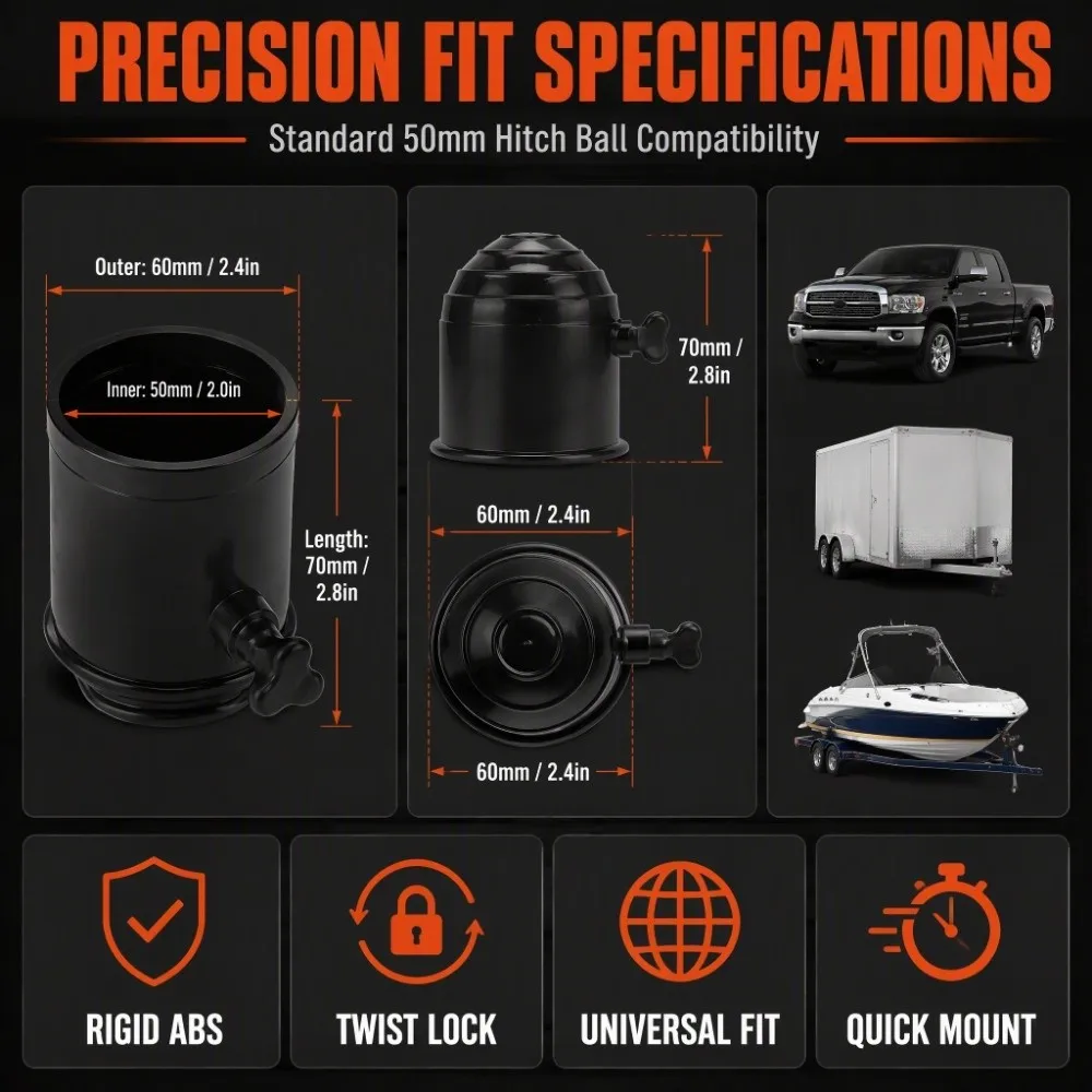 Portable ABS Tow Ball Cover Durable Black、Silver Trailer Hitch Cover Practical Tow Bar Cap Car Trailer Part