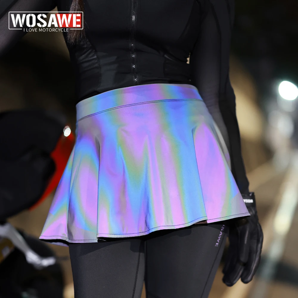 

WOSAWE Women Motorcycle Skirt Colorful Reflective Hot Girl Pleated Skirts Running Cycling Nightclub Party Clothings YKK Zipper