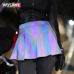 WOSAWE Women Motorcycle Skirt Colorful Reflective Hot Girl Pleated Skirts Running Cycling Nightclub Party Clothings YKK Zipper