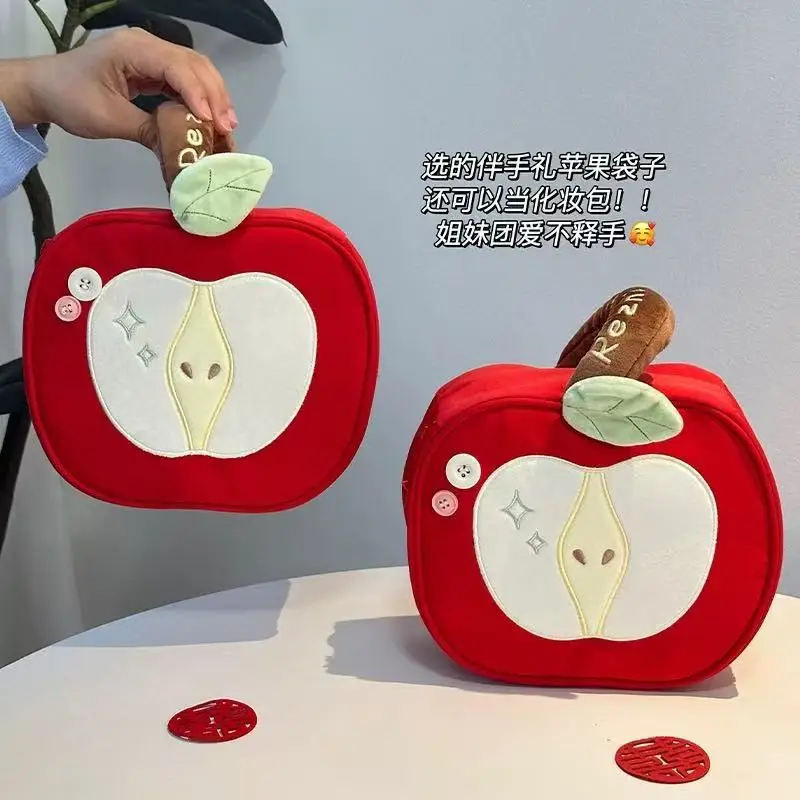 Cute Apple Shape Makeup Bag Large Capacity Multi Compartment Portable Travel Toiletry Pouch Storage Organizer