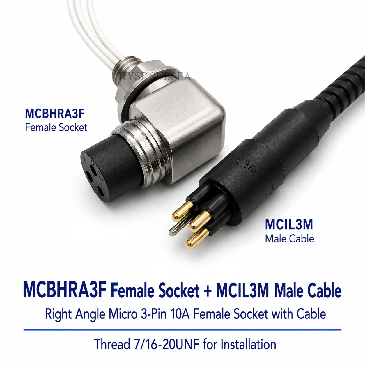 SUBSEA Micro Right Angle 3-Pin 10A Waterproof Underwater Power Connector Set for PCB/FPC 550V IP60 MCBHRA3F Female Socket