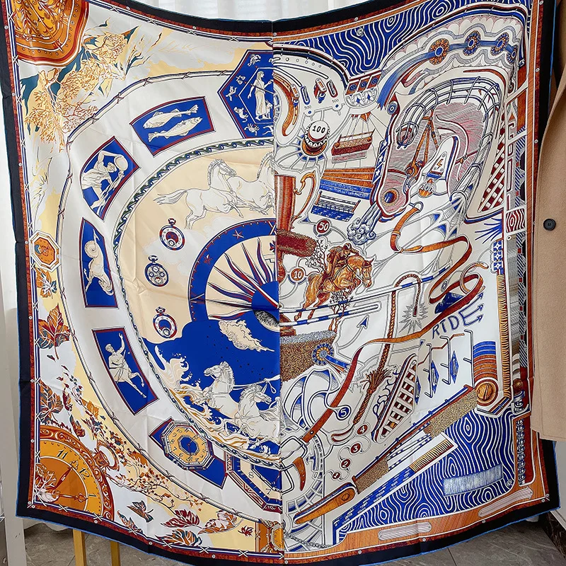 

Twill Silk Scarf 100% Silk Square Large Bandanas Hand Rolled Edges Shawls Foulard Luxury Designer Accessories Head Hair