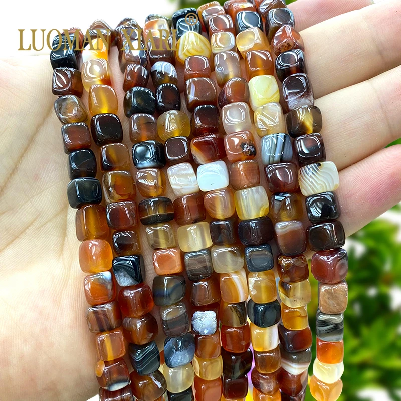 7-8MM Platz Naturstein Traum Red Dragon Veins Achate Lose Spacer Perlen für Schmuck Machen Diy Ohrringe armband Zubehör