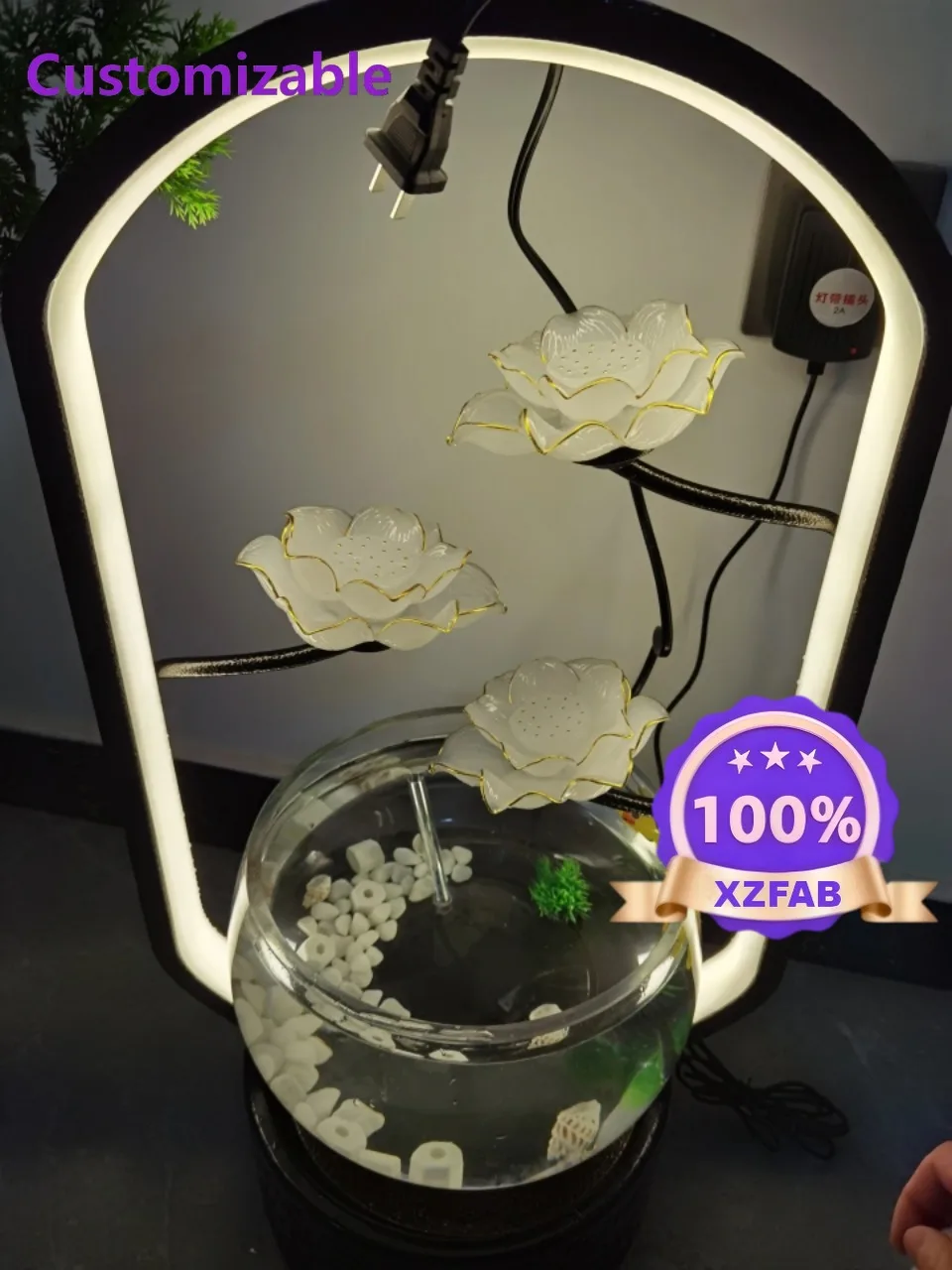 Factory Direct 2026 Creative Fish Tank Flowing Water Fountain With Circulating Water Feature For Living Room TV Cabinet And Desk