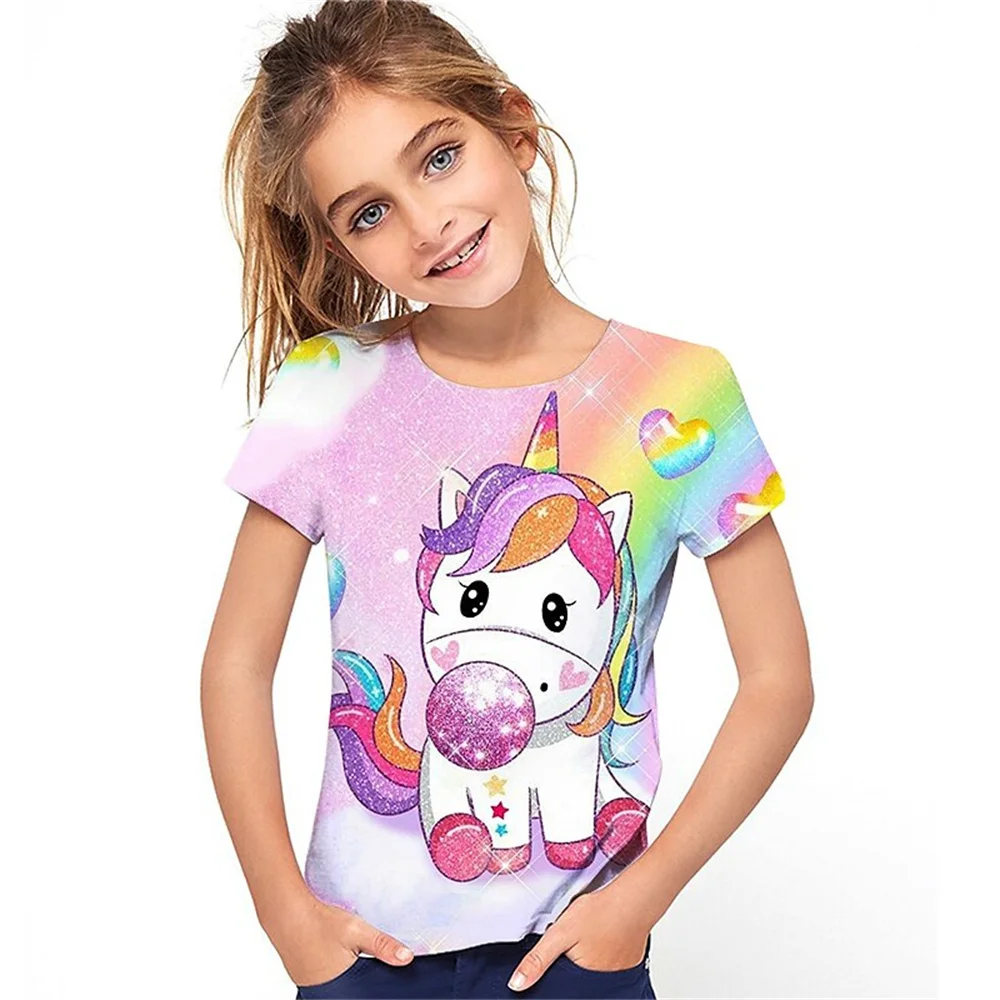 

2025 Animal Horse 3d Print T Shirt For Girls Cute Simple Girl T Shirts Kids Gift Tee Short Sleeve Casual Top Children's Clothing