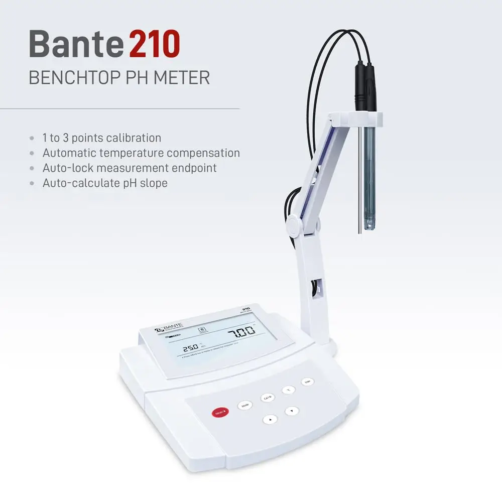 Bante 210 Benchtop pH Meter | Lab Routine Measurements 0.01 pH Accuracy 3-Point Calibration Electrode Temperature Probe OEM ODM