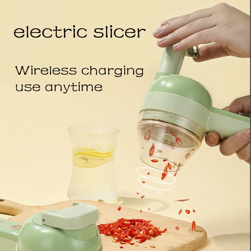 Multifunction Gadget Sets 4 In1 Handheld Electric Vegetable Cutter Wireless Garlic Mud Masher Chopper Cutting Pressing Mixer