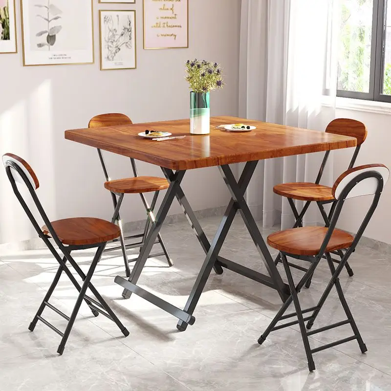 

Folding dining table, household small square table, 4-person dining, outdoor folding and chair combination,