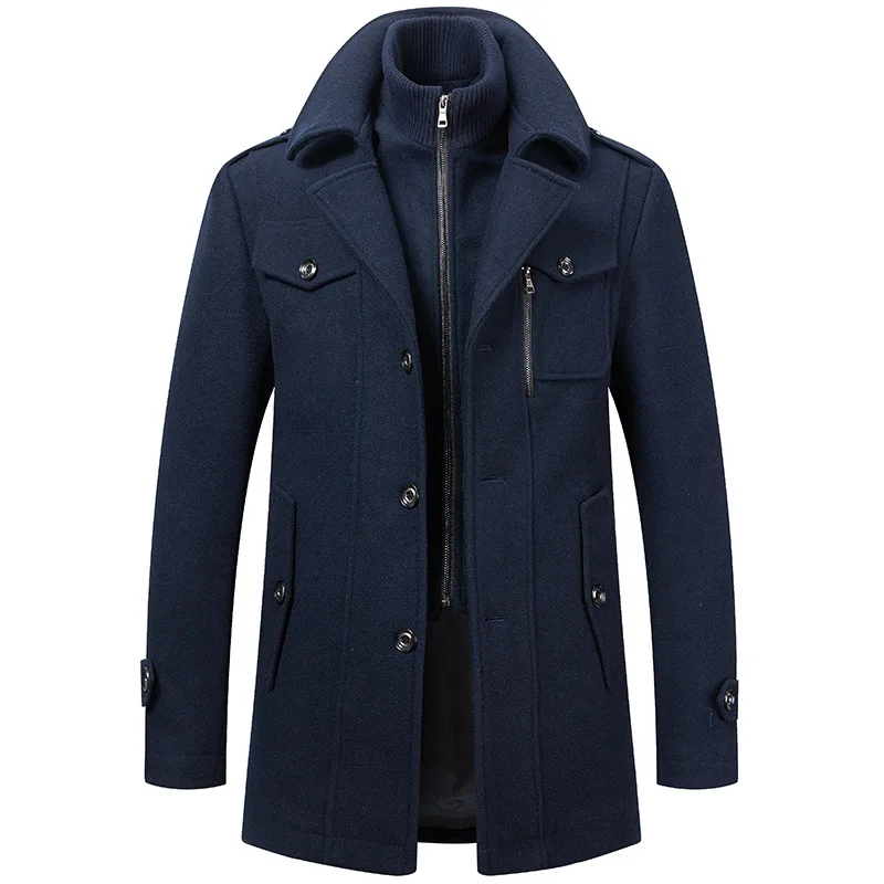 Winter Men\'s Thick Jacket, Business Casual Outwear, Asian Size Coat, Multiple Pockets Wool & Blends