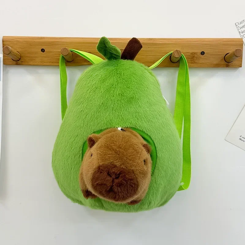 Kawaii Capybara in Avocado Bag Adorable Kapybara Plush Doll Cute Creative Fruit Doll Fluffy Cushion Throw Pillow Birthday Gift