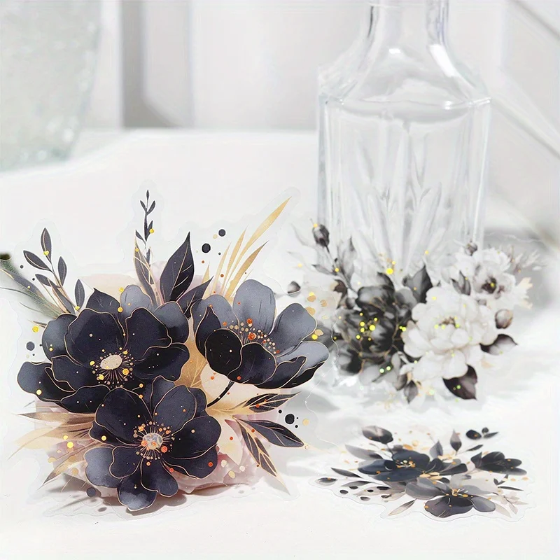 10 個/パック、60 個/6 パックゴールドエンボス PET ステッカー、粘着式、プラスチック表面の DIY クラフトに適しています