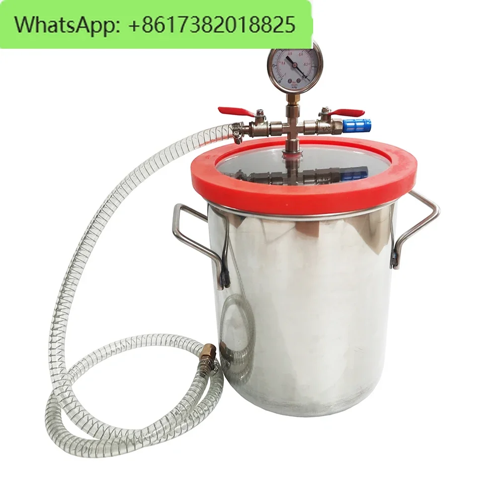 2 Gallon 8L Stainless Steel Vacuum Degassing Chamber Vacuum Defoaming Barrel For Silicone Resin AB Adhesive 20x24CM Acrylic Lid