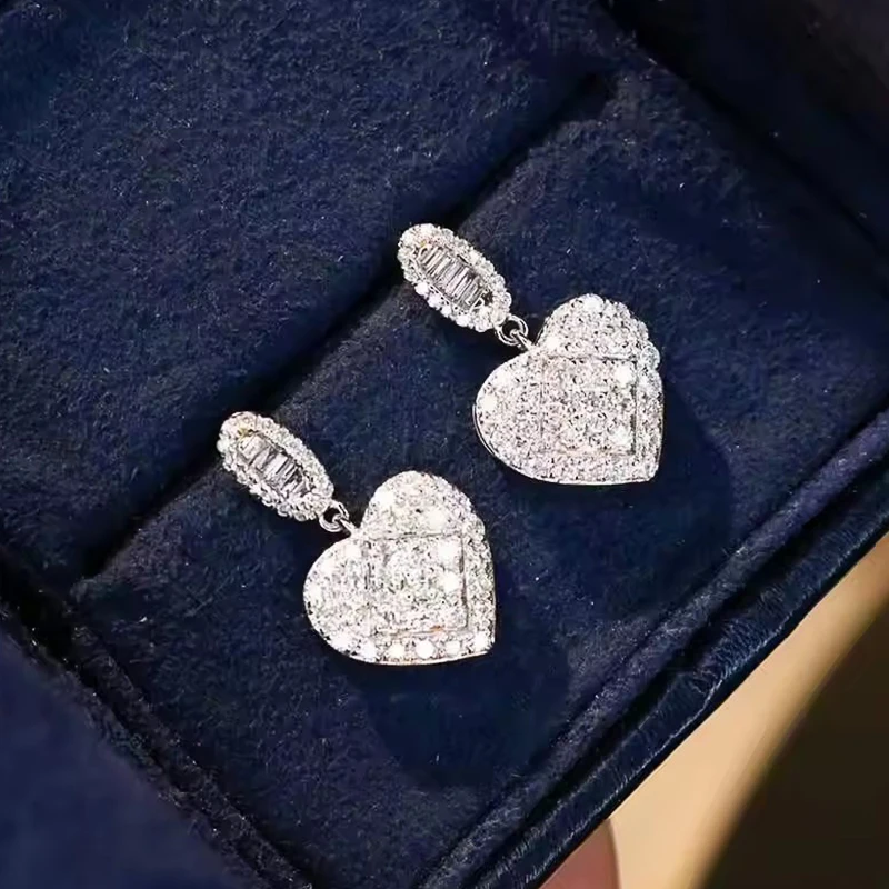 Huitan Luxury Love Heart Dangle Earrings Female Wedding Accessories Shiny Cubic Zirconia Ear Pendants Jewelry for Engagement