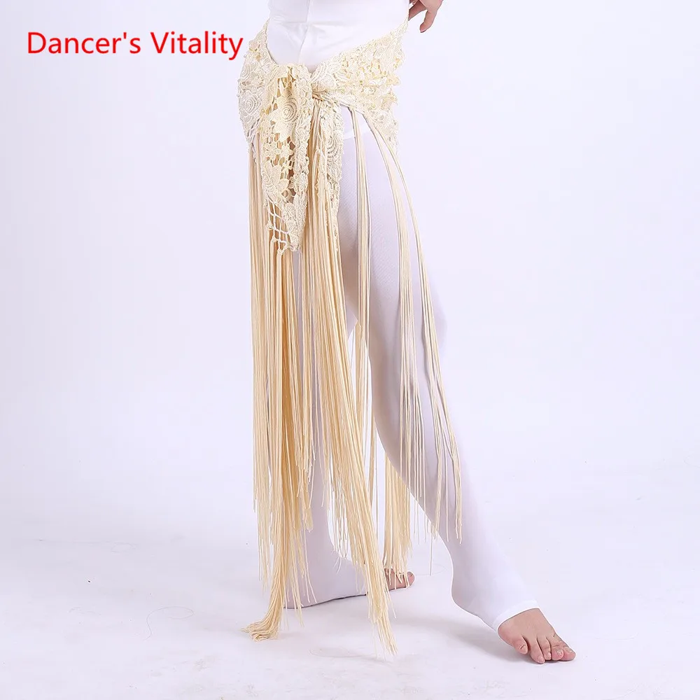 Ropa hecha a mano para danza del vientre para mujer, ropa para bailar Flores, flecos largos, cinturón Triangular tejido a mano, danza del vientre, cadera