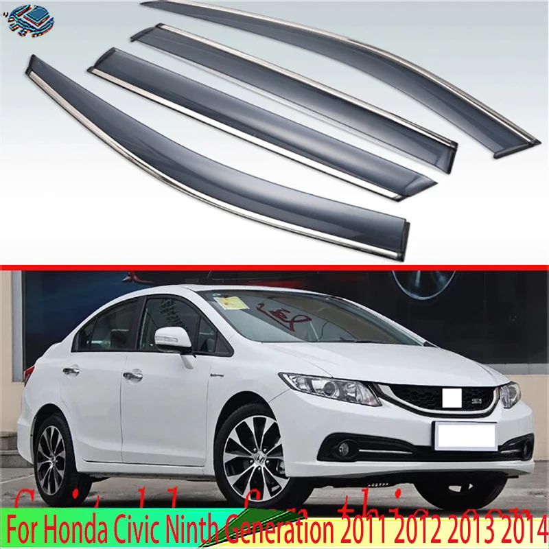 For Honda Civic Ninth Generation 2011 2012 2013 2014 Plastic Exterior Visor Vent Shades Window Sun Rain Guard Deflector 4pcs
