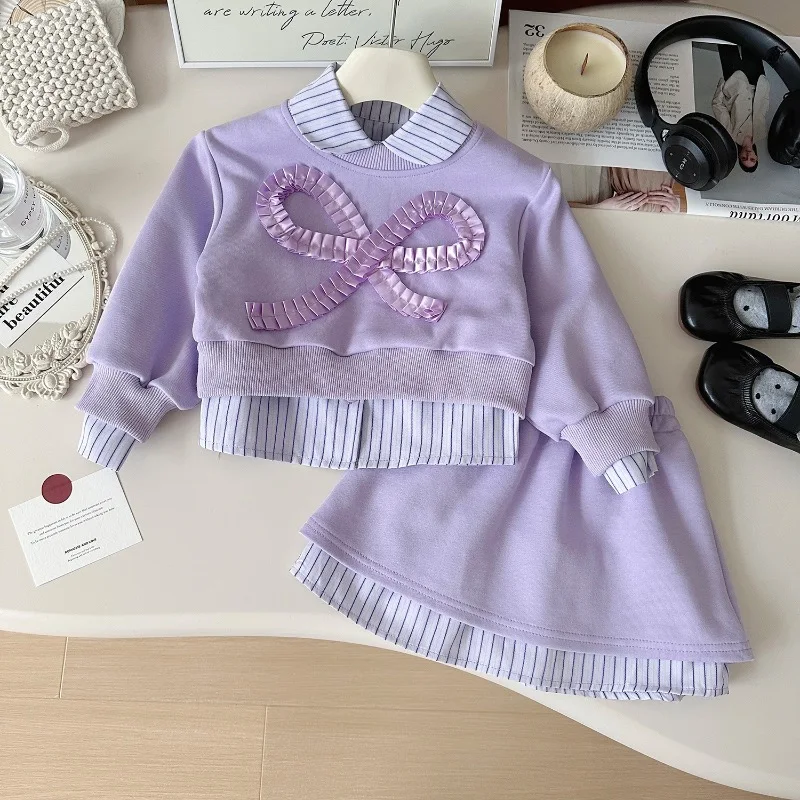 

3Pcs Girls Clothes Set Autumn Spring Long Sleeve Striped Shirt+Sweatshirt+pants Fashion Fall Princess Children Clothes Suits