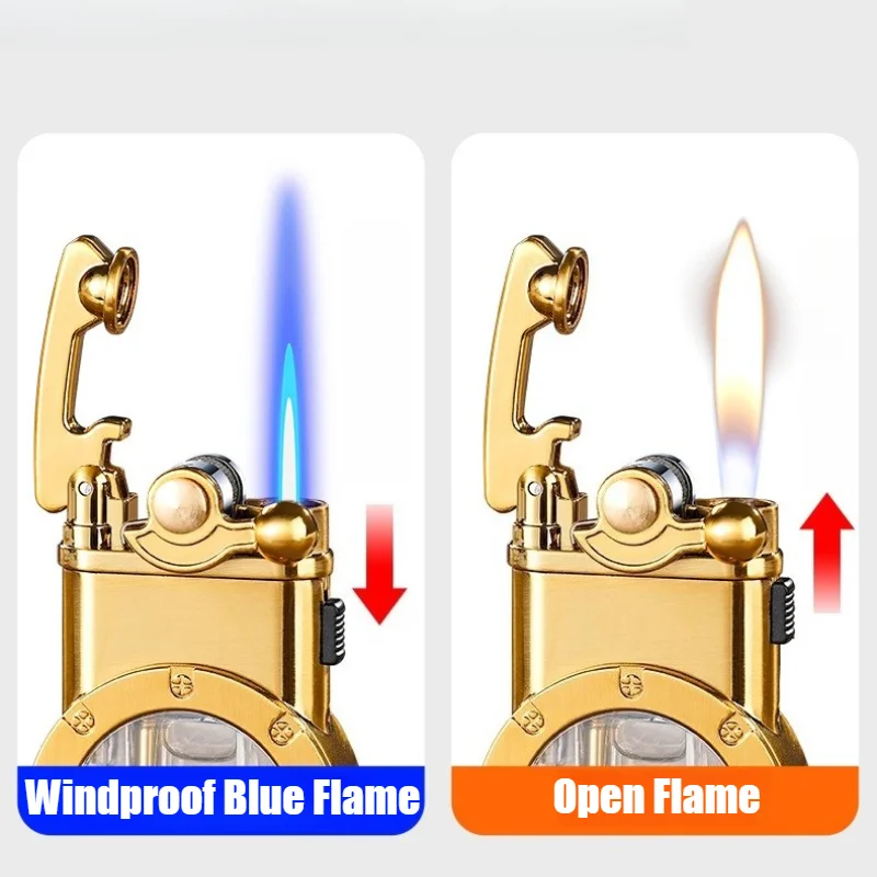 Isqueiro duplo pode mudar chama fumaça transparente câmara de ar à prova de vento chama aberta isqueiros e acessórios para fumar