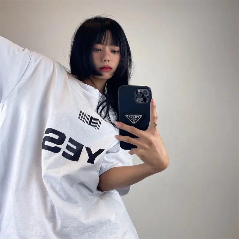 DAYIFUN-Short Sleeved T-shirts for Women American Letter Design Female Tees Loose Round Neck Tops New Couple Y2k Summer 2024