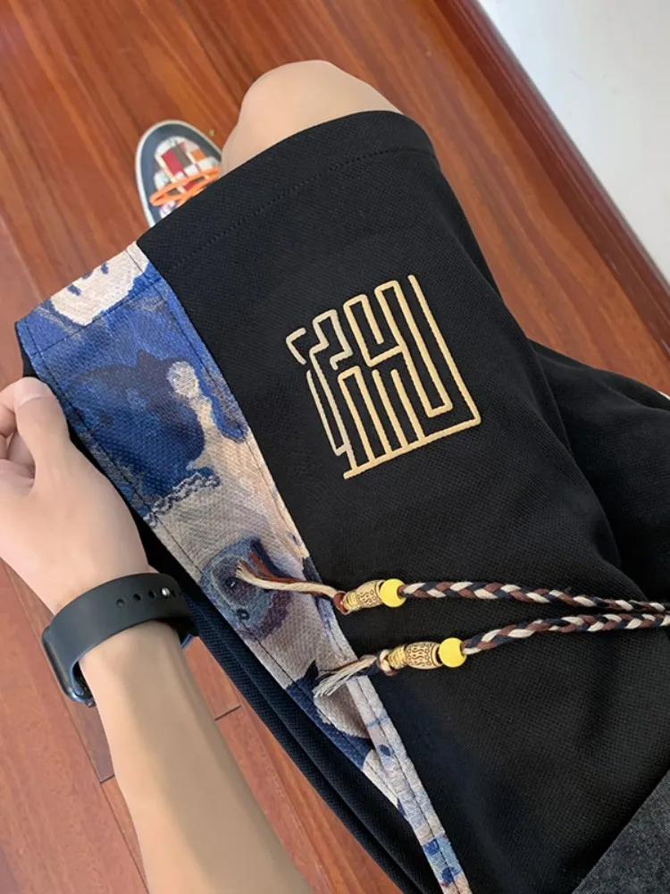 

Мужские летние спортивные шорты в стиле ретро с вышивкой, свободного кроя, прямые, длиной до колена, тонкие, дышащие, удобные, молодежные