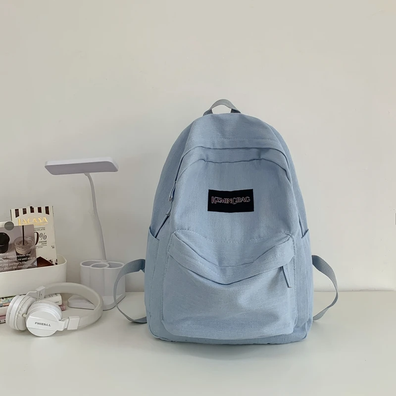 1 solid color denim large capacity backpack for male and female couples, middle school, high school, college students, backpack