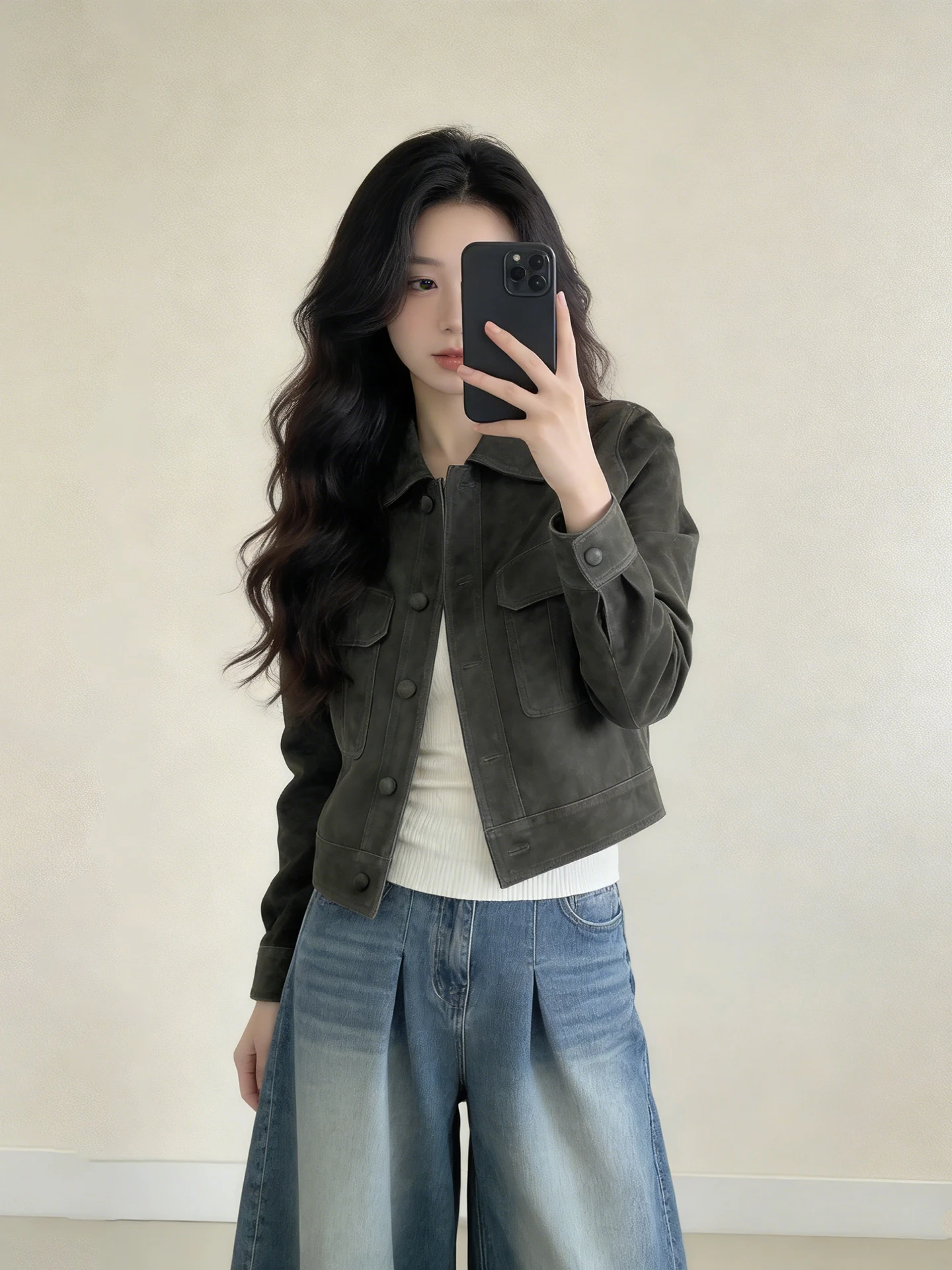 

Retro American een Suede ort Jaet Women's 2026 Spring New Cool Motorcycle Leather Jaet Top Stand Commute Sle