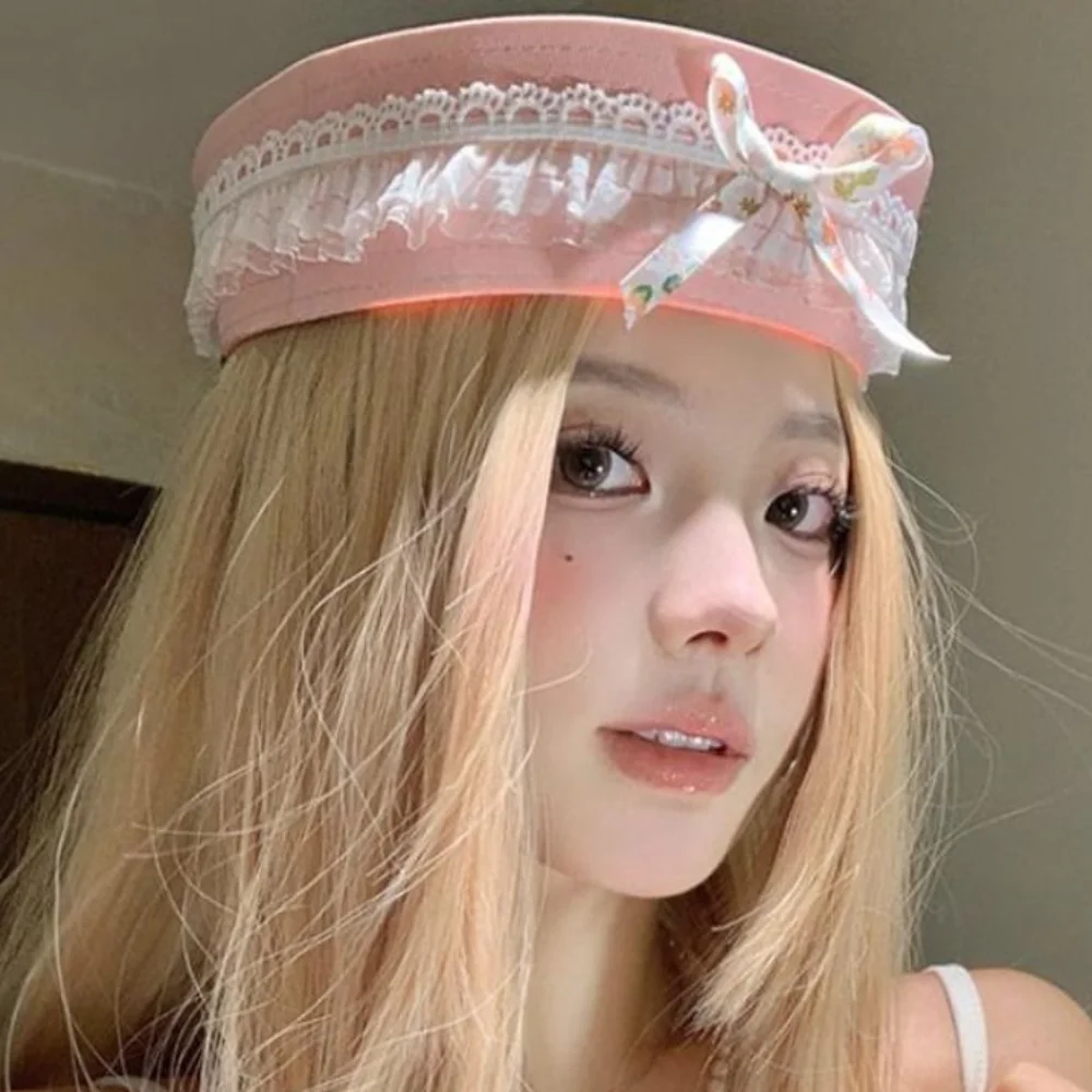 

Japanese Y2k Sailor Caps Bow Lace Harajuku Navy Hat JK Sweet Berets Women