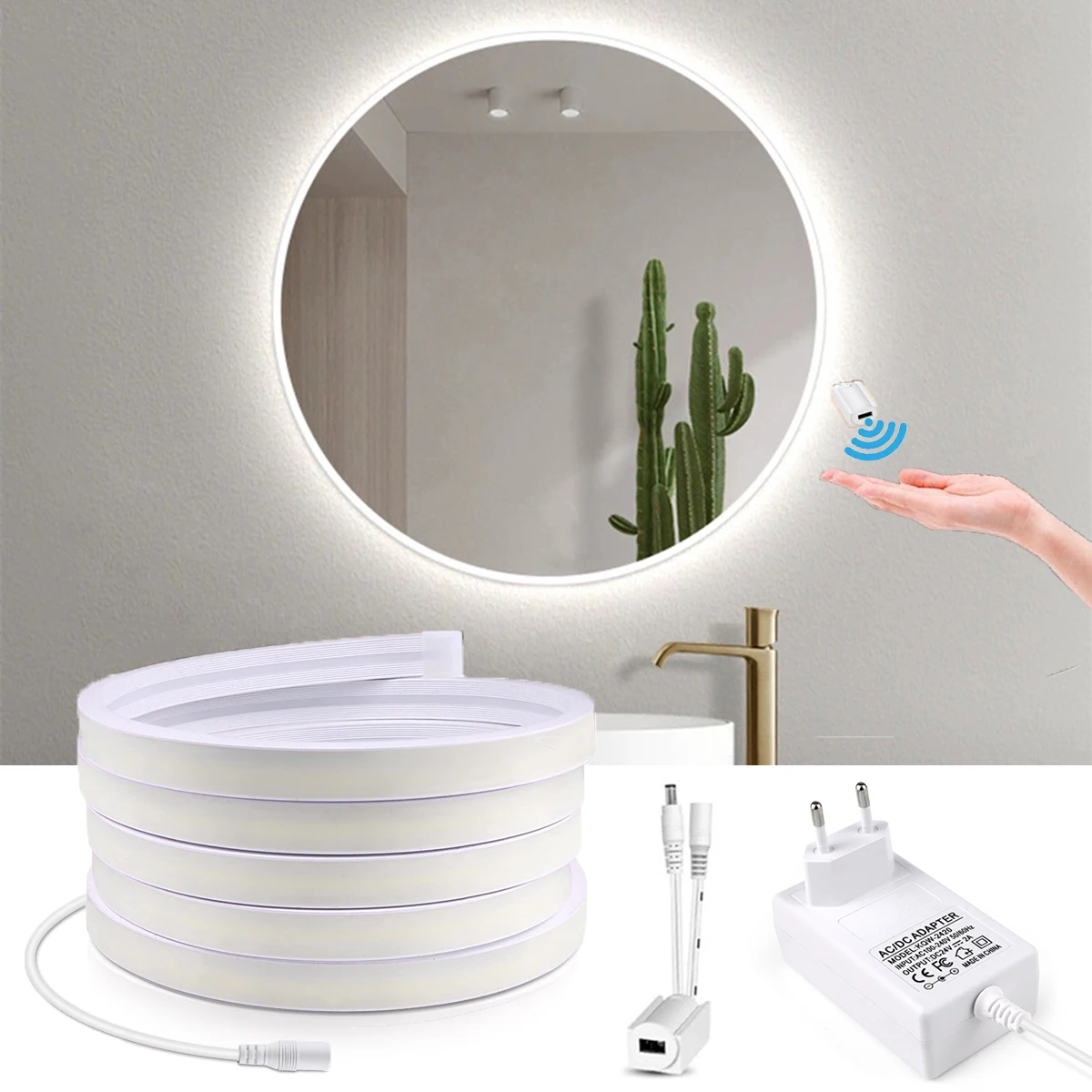 DC12V LED Strip Lights with Hand Sweep Motion Sensor 1M/2M/3M/5M Neon Tape for Cabinet Bathroom Mirror Lighting Hand Sweep Contr