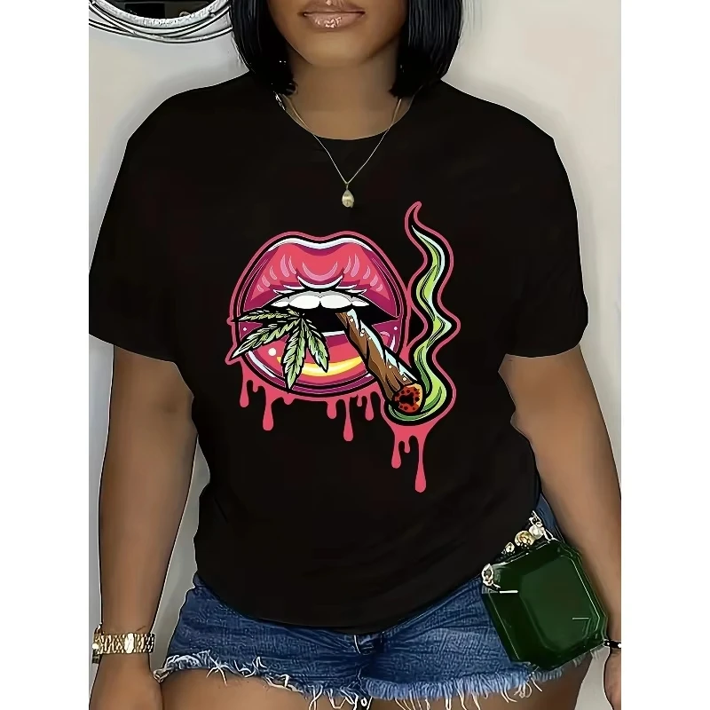 

2025 New Fun Printed Round Neck T-shirt Casual Loose Short Sleeved Summer T-shirt Fashionable Trend Women's Round Neck Y2K Top