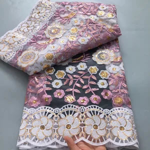 Blue Mesh Tulle Lace Fabric Sequin French Luxury Bride Dress Embroidery African Lace Fabric 2025 High Quality Net Material A3812