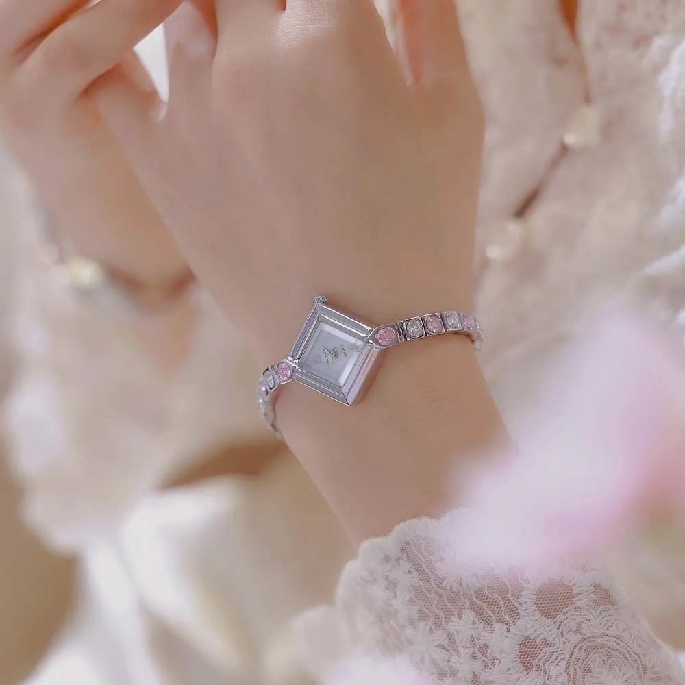 ساعة نسائية أنيقة ذات جودة بسيطة سوار فضي وردي ساعة يد مربعة الشكل ساعات كوارتز موضة فستان للسيدات هدايا جديدة