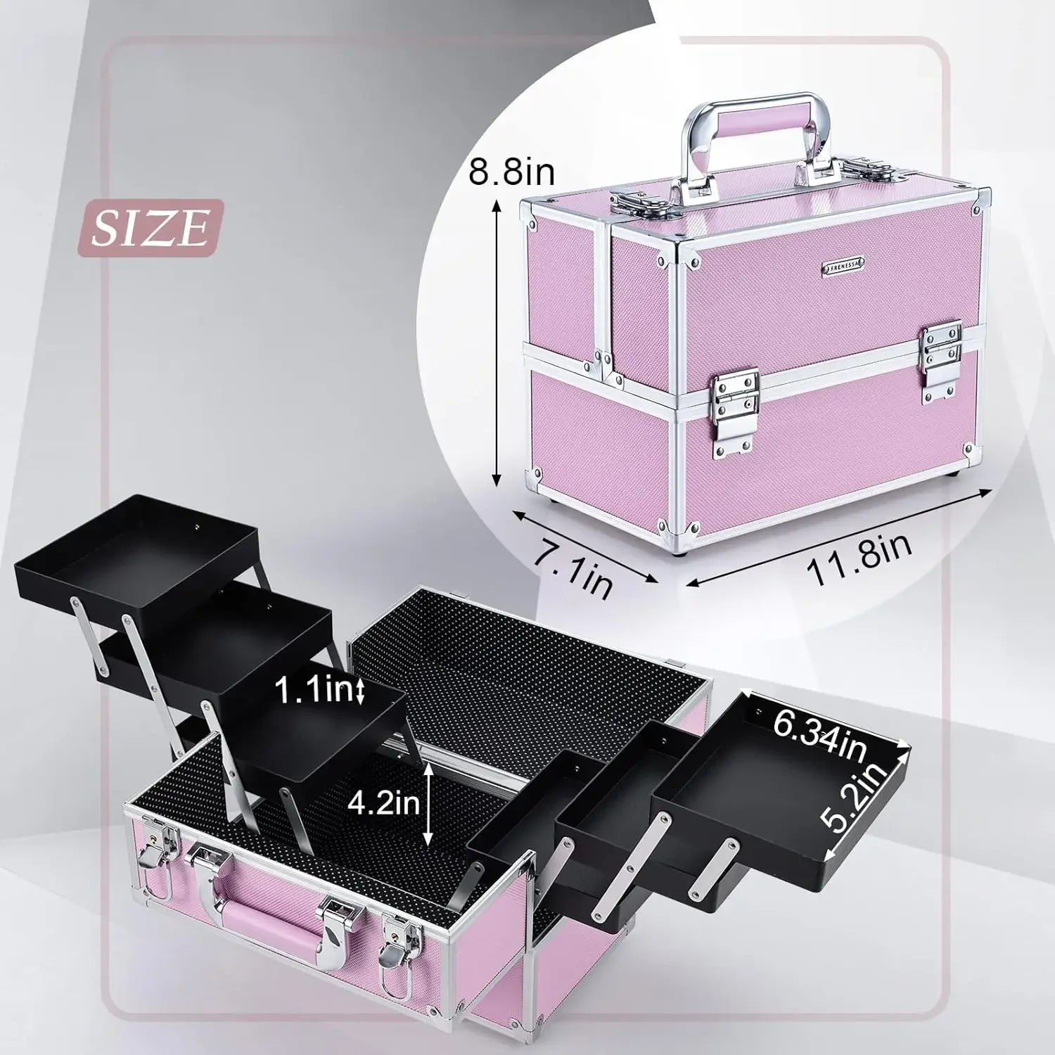 Frenessa Makeup Train Case กล่องเครื่องสําอางแบบพกพาขนาดใหญ่ - ถาด 6 ชั้น Professional Makeup Storage Organizer Box Make Up