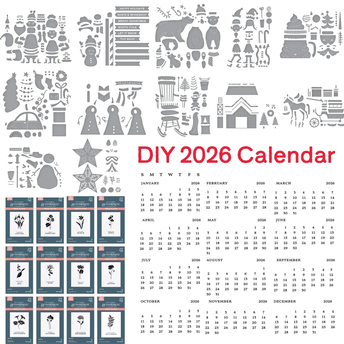 

DIY 2026 Calendar Hot Foil Metal Cutting Dies DIY Making Card Scrapbook Embossed Paper Album Craft Supplies Template Decoration